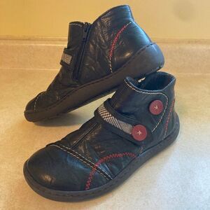Rieker Booties Women's 39 Black/Red Zip‎ Up Leather Round Toe Casual Walking